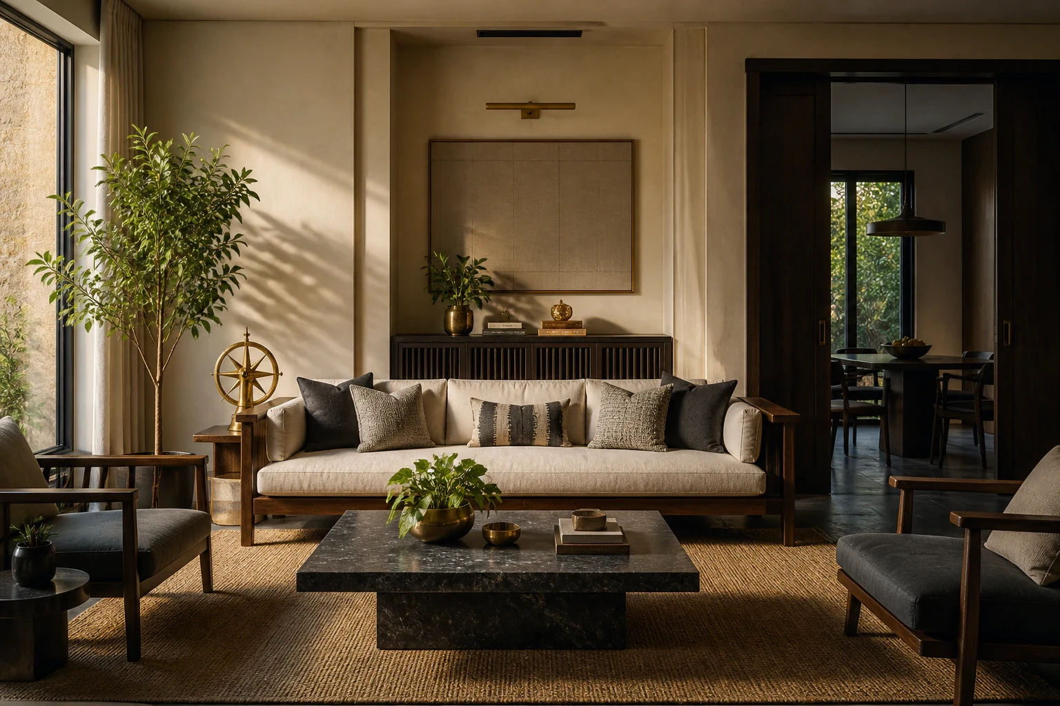 Balanced contemporary Indian living room for Vastu consultation